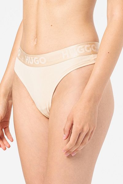 HUGO , Lenjerie intimă tanga cu bandă cu logo, bej deschis, XS