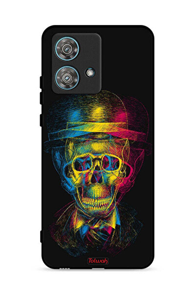 Tolwak غطاء حماية لهاتف موتورولا إيدج 40 نيو 5G بتصميم جمجمة وقبعة ملونة وفن ...