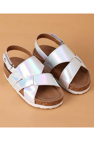 Babyoye Shimmered Sandals with Velcro Closure - Silver