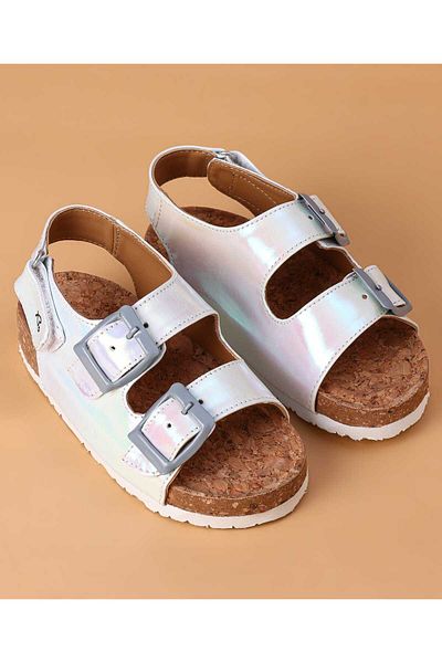 Babyoye Shimmered Velcro Closure Sandals - Silver
