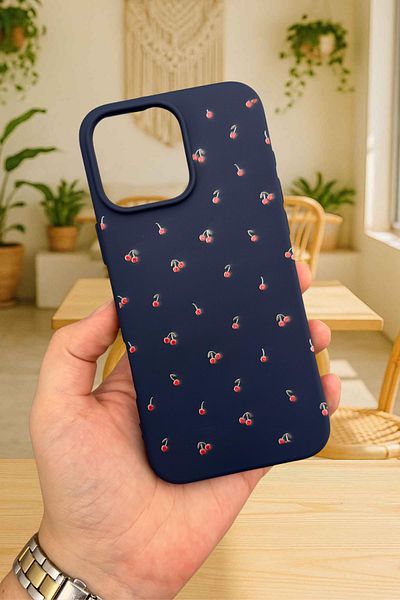 Vip Case iPhone 14 Plus و15 Plus - حافظة مطاطية كلاسيكية ممتصة للصدمات من السيليكون بنمط الكرز الصغير277