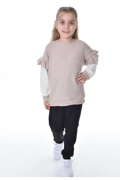 ruhaay Sleeve Ruffle Detail 100% Cotton Long Sleeve Girls Bottom Top Set