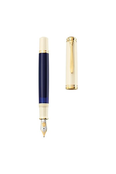 Pelikan Souveran M800 Fountain Pen Cream Blue, 18k Gold F Nib, Gold-Plated Ac...