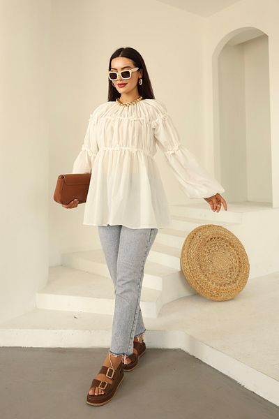 Vegove Daisy Flower Tunic Ecru