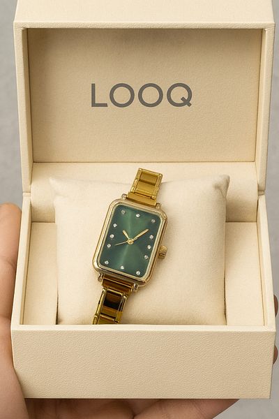 LOOQ Nomination Cord Rectangle Dial Women's Wristwatch with Stone Details