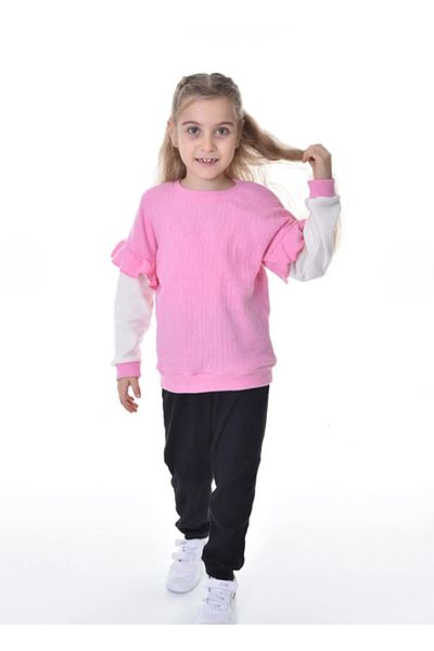 ruhaay Sleeve Ruffle Detail 100% Cotton Long Sleeve Girls Bottom Top Set