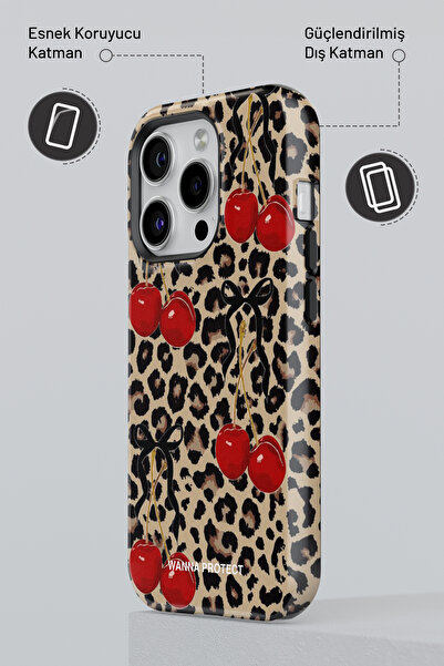 WANNA PROTECT iPhone 16 Pro Max Çift Katmanlı Darbe Emici Koruma Leopar Parlak Superior PROTECT Telefon Kılıfı