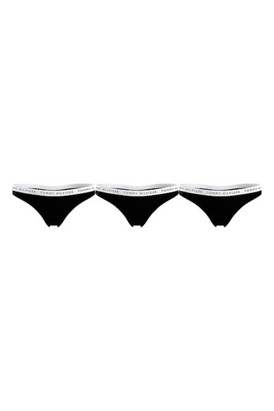 Tommy Hilfiger - Set de chiloți tanga cu bandă cu logo - 3 perechi, Negru, M