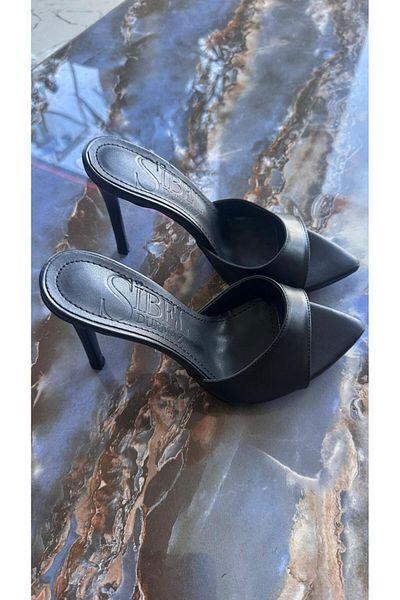 Sibel Shoes Olympos Black Thin Heel Slippers
