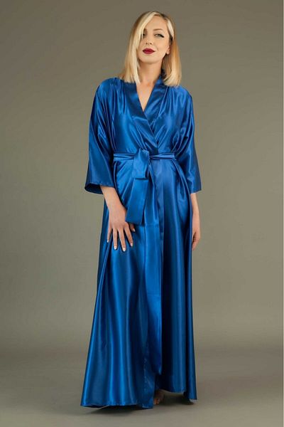 Lohussa Rochie de damă de mireasă albastră cu design special Kimono lung și mătăsos din satin