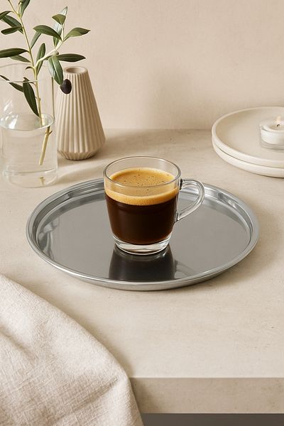 Anadolu Saray 2 Pcs 24cm Chrome Round Metal Presentation Tray Stylish and Durable Design