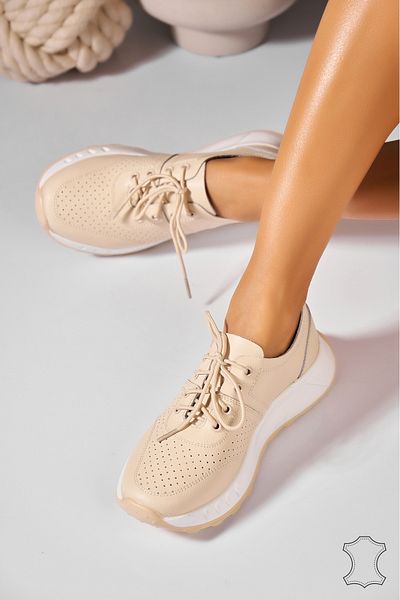 Joana Beige Katana Genuine Leather Sneakers