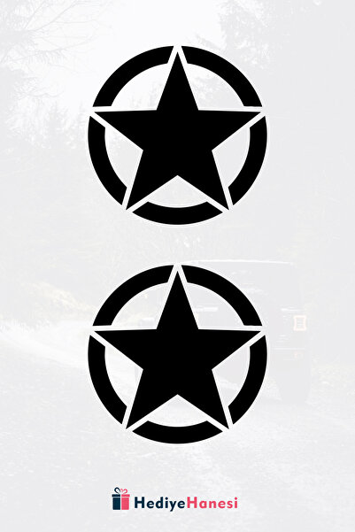 HediyeHanesi 2 Adet Army Star, Askeri Yıldız Off Road Sticker Siyah 10 Cm