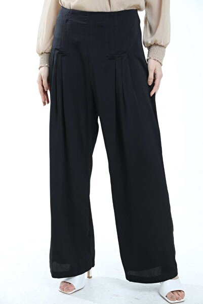 mica بنطلون طويل سادة واسع الساق بخصر عالٍ