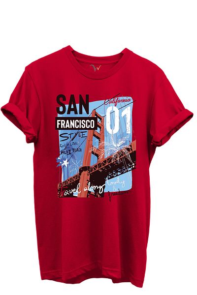 WİDİ San Francisco California Written Golden Gate Bridge Printed 100% Cotton Regular Fit Unisex T-Shirt