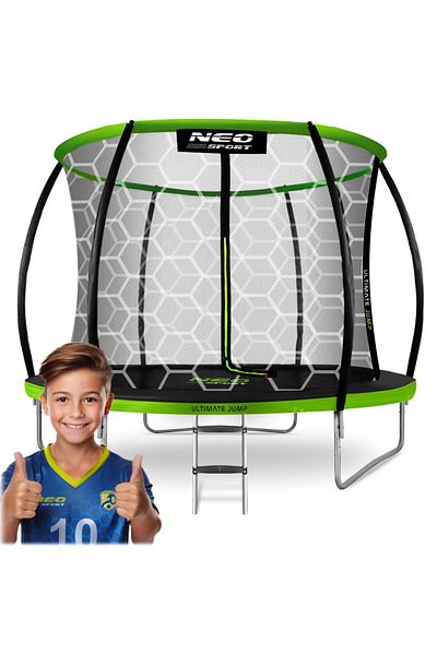 Neo-Sport Garden trampoline for children Comb 252cm 8ft, with ladder and inner net, metal poles