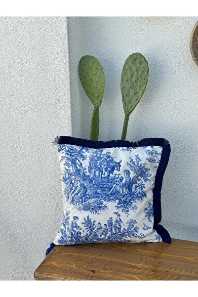 ref crea Toile De Jouy Throw Pillow Cover Blue
