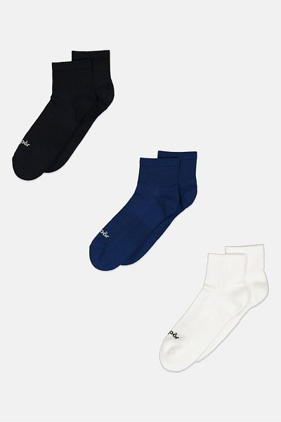 Algspar Men 3 Pairs Brand Logo Half Terry Quarter Socks, Multicolor