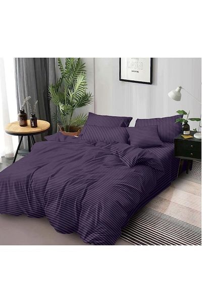 Inovius Double Bed Sheet Set - 100% Cotton Damask, 4 Pieces, Purple - DP16