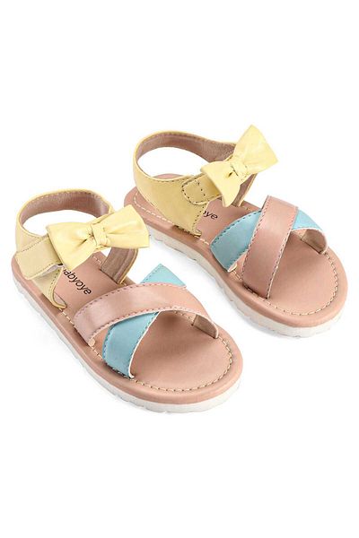 Babyoye Velcro Closer Sandals with Bow Applique - Tan