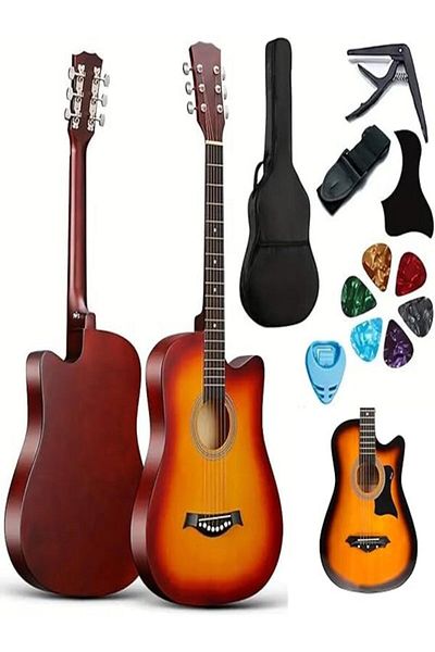 MegArya Guitar 38 Inch Combo With Bag, Capo, Picks, Pick Guard, Pick Holder And Strap (Sunburst)