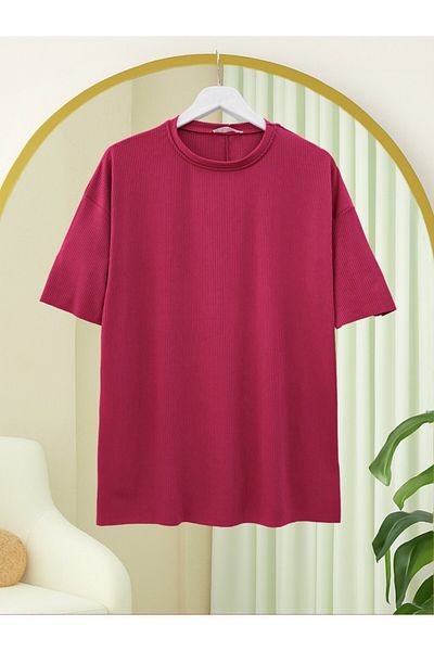 Modamorfo Tricou cu decolteu crew cu fante - Roșu Claret
