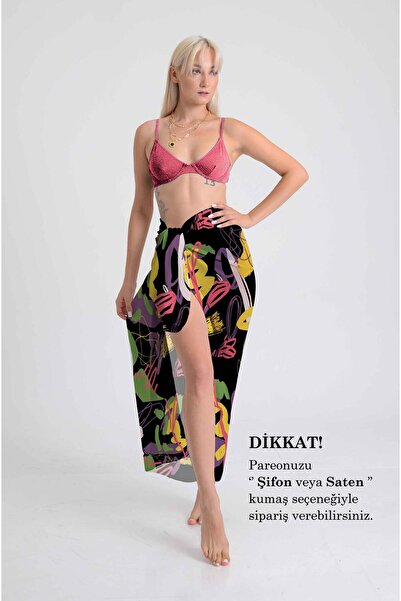 DESENİX نمط الخطوط الملونة التجريدية Pareo |   100x145 سم |   شيفون / ساتان م...