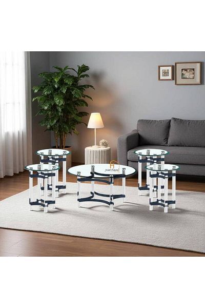 Al Saada Home طقم طاولات دائرية من الأكريليك والفولاذ - أسود - 4 قطع + قطعة واحدة