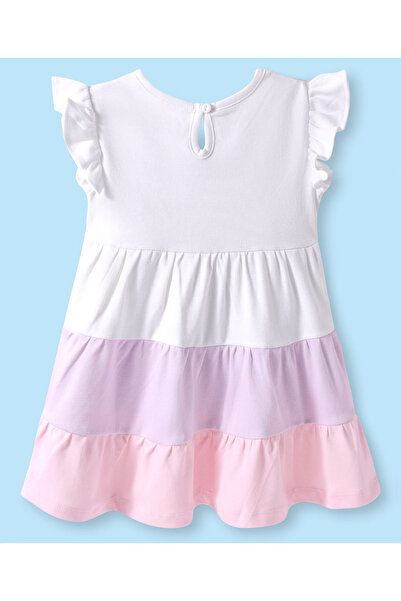 Bonfino 100% Cotton Knit Frill Sleeves Tiered Dress Sea Treasure Embroidery & Sequin Detailing-White