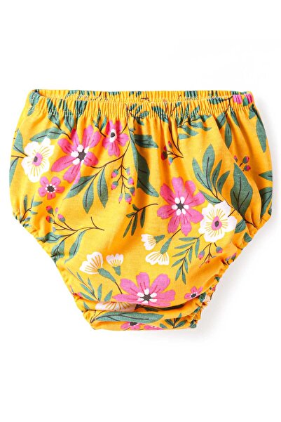 Babyhug Cotton Knit Frock & Bloomer with Floral Print - Yellow