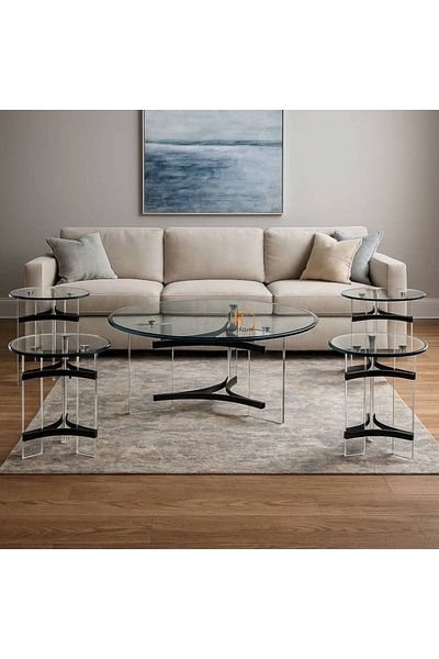 Al Saada Home طقم طاولة دائرية من الفولاذ والأكريليك - أسود - 4 قطع + قطعة واحدة