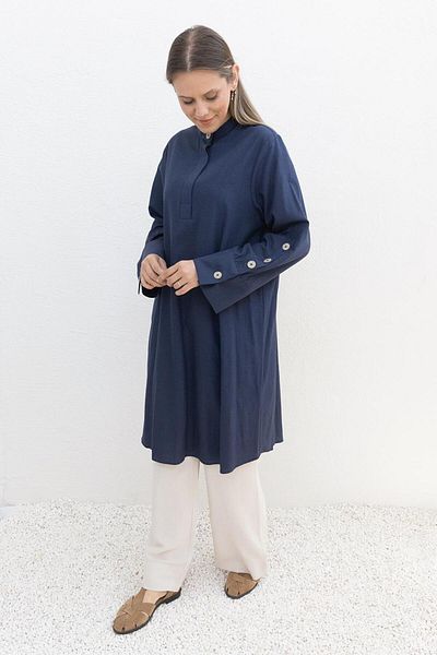 ALLDAY Λινό τουνίκ με μανικετόκουμπα Indigo