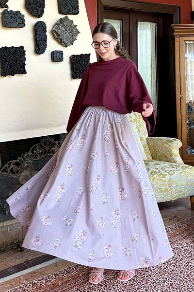 Ceylan Otantik Φούστα με λεπτομέρεια Dusty Rose Flower