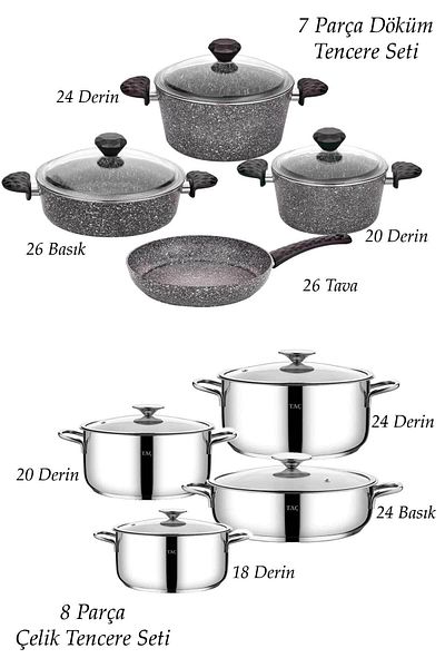 Taç Chef's Favorite 15 Piece Cookware Set Gray