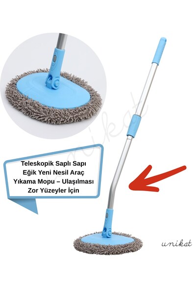 UNIKAT Teleskopik Saplı Eğik Başlıklı Yeni Nesil Araç Yıkama Mopu – Zor Yüzey...