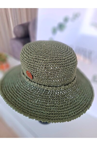 Shiw Design Yeşil Renk Örgü Şapka Hasır Şapka Plaj Şapkası Deniz Şapkası Tati...