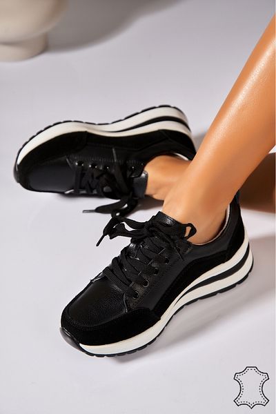 Joana Black Genuine Leather Sneakers Kynlei
