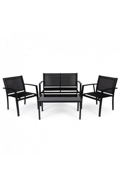 Modern home Set Mobilier pentru Gradina cu 4 Piese, 2 Scaune, Banca, Masa, cu blat de sticla, Modern Home, FR-IT
