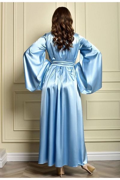 Lohussa Femei Mireasa Ice Blue Spaniol Maneca Design Special Robe de Casa Lung Satin Mătăsos Kimono