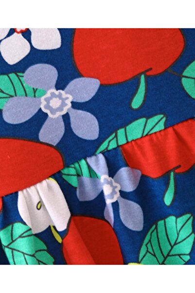 Babyhug 100% Cotton Jersey Knit Half Sleeves Frock With Bloomer Floral Print - Navy Blue