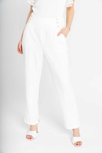 mica Women's High-Waisted Solid Pants with Front Buttons