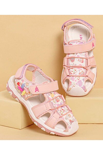 Pine kids صندل باين كيدز مطبوع عليه قلب مع تطريز زهري وشريط فيلكرو للإغلاق - ...