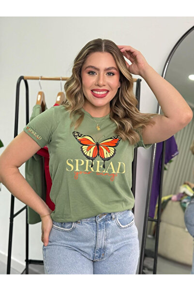 LAYORA Tricou cu mânecă scurtă cu imprimeu fluture și gât rotund