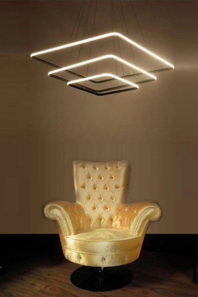 ABAJUR EVİM Nikol Modern Siyah Kasa Beyaz Ledli Üçlü Avize