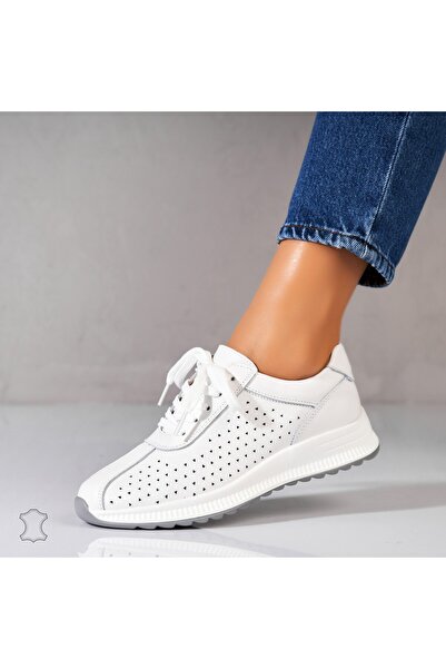 Joana Λευκά αθλητικά παπούτσια Maryjane από γνήσιο δέρμα