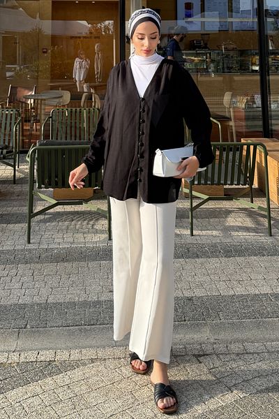 Tesettür Diyarı Kimono din in negru Lena - Mărime standard (compatibil 38-42)