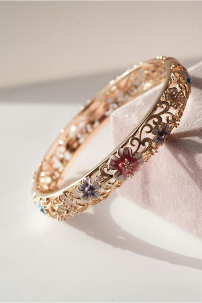 AŞIK ACCESSORIES Stoned Enamel Colorful Floral Butterfly Handcuff Bracelet