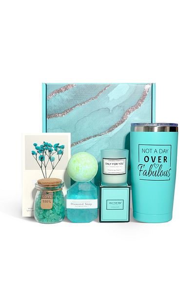 OricareFain Set cadou spa pentru femei, 7 piese, cadou relaxant pentru Valentine, Ziua Mamei, Craciun, Albastru