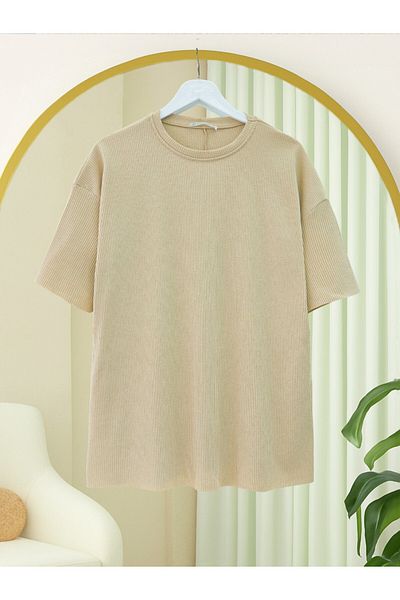 Modamorfo Tricou cu decolteu crew cu fante -Bej