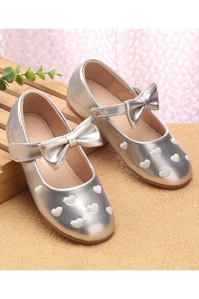 Babyoye Ballerina with Heart Embroidery & Bow Applique - Silver